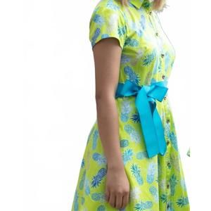 NEW CORADORABLES women's aloha shirt dress in lime pineapples